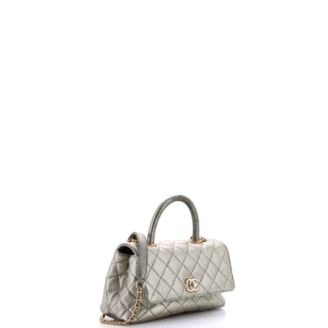 Coco Top Handle Bag Quilted Iridescent Caviar Mini