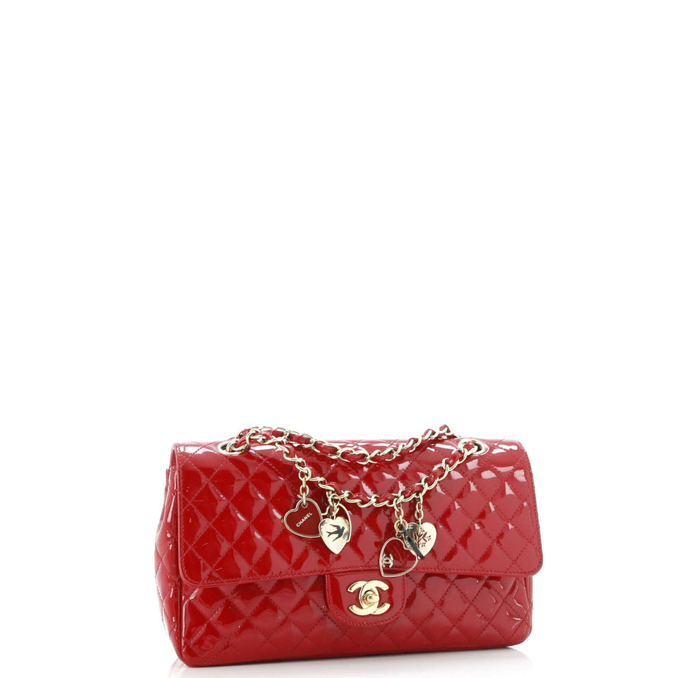 Valentine Hearts Flap Bag Quilted Patent Medium