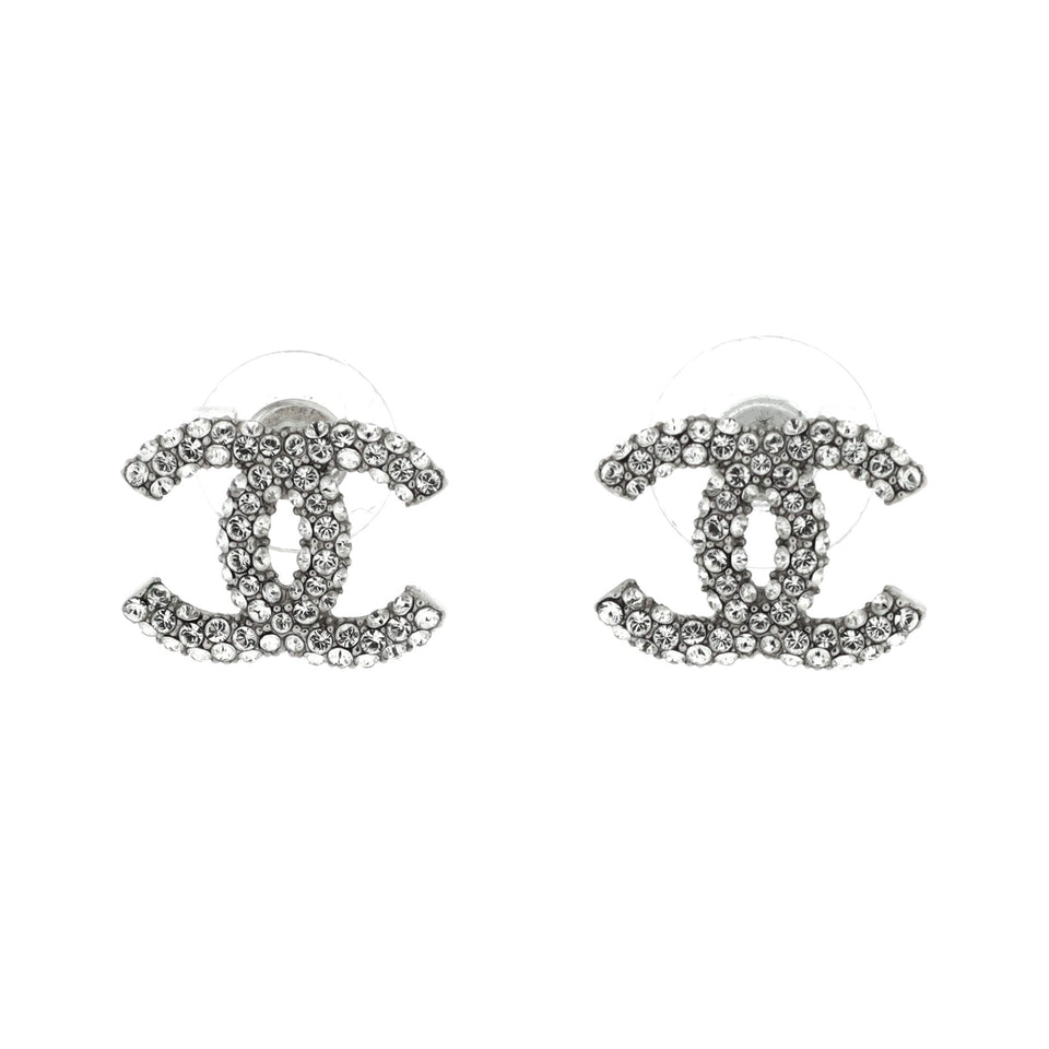 CC Stud Earrings Metal with Crystals