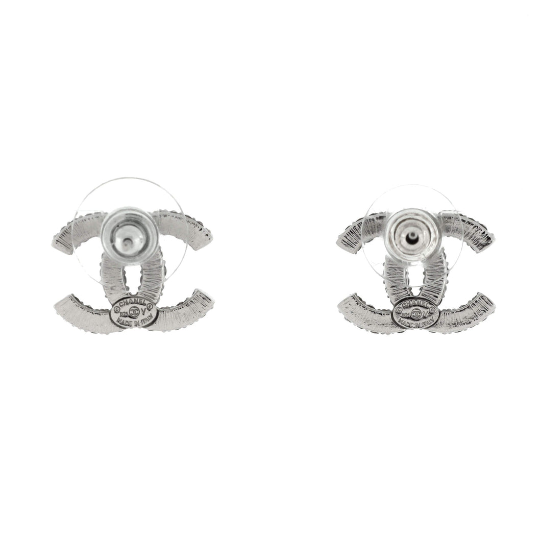 CC Stud Earrings Metal with Crystals