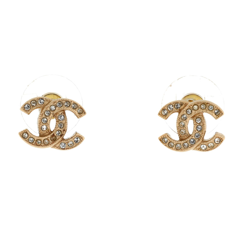 CC Stud Earrings Metal with Crystals