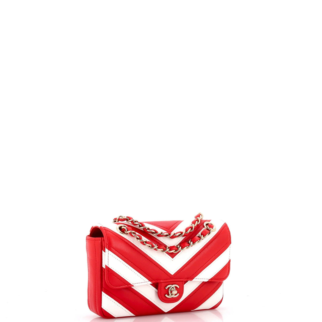 CC Chain Flap Bag Chevron Stitched Calfskin Mini