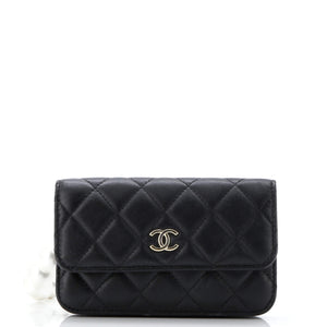 Pearl Strap Clutch with Chain Quilted Calfskin