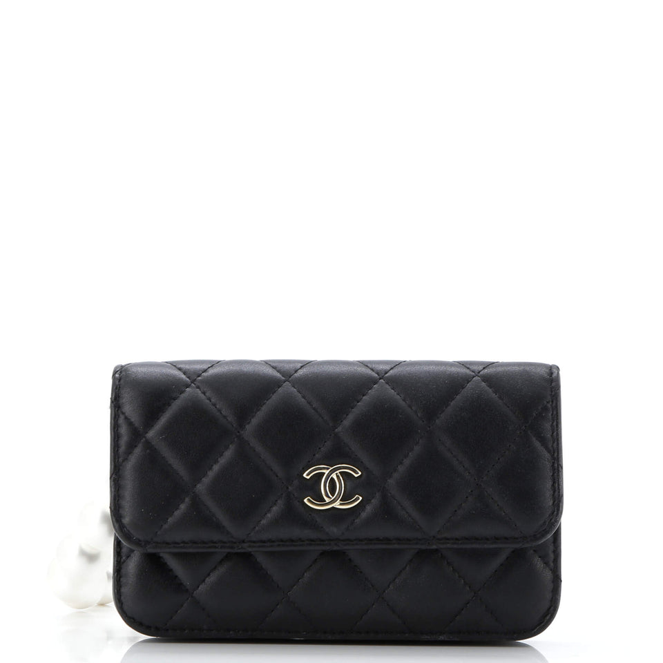 Pearl Strap Clutch with Chain Quilted Calfskin