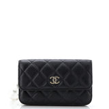 Pearl Strap Clutch with Chain Quilted Calfskin