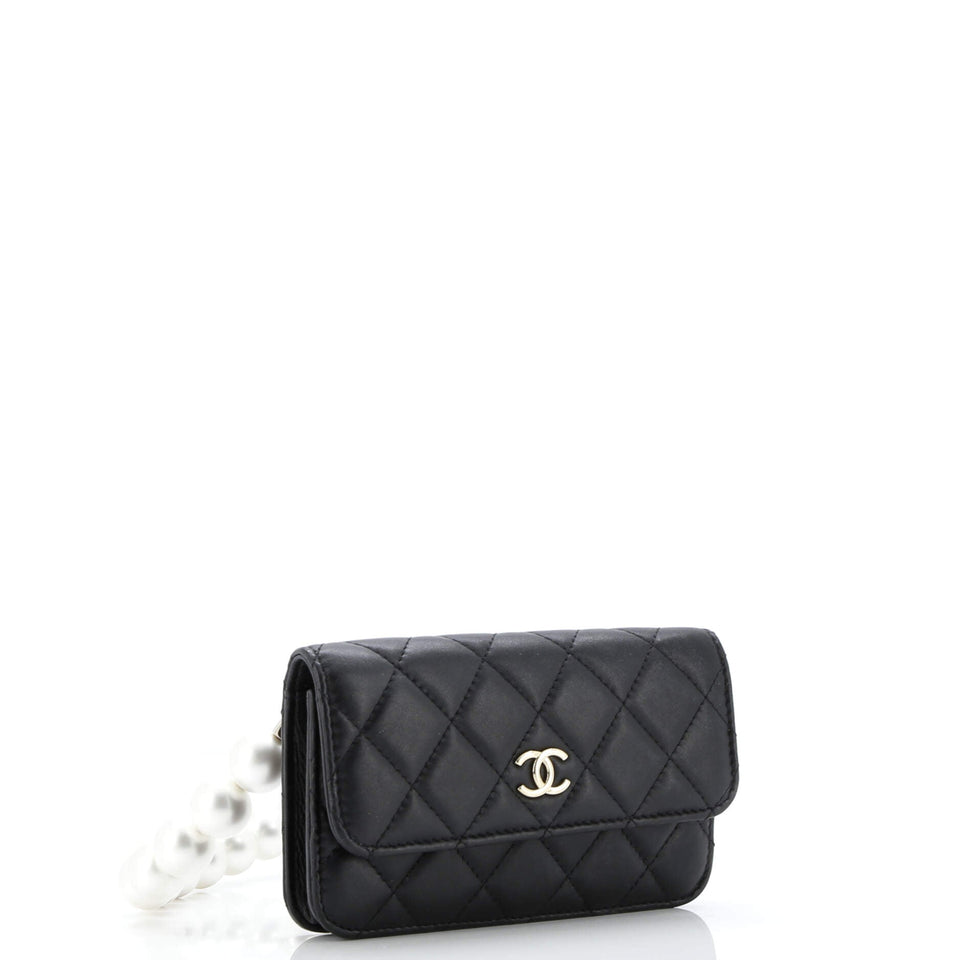 Pearl Strap Clutch with Chain Quilted Calfskin