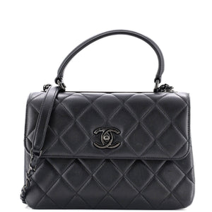 So Black Trendy CC Top Handle Bag Quilted Lambskin Small