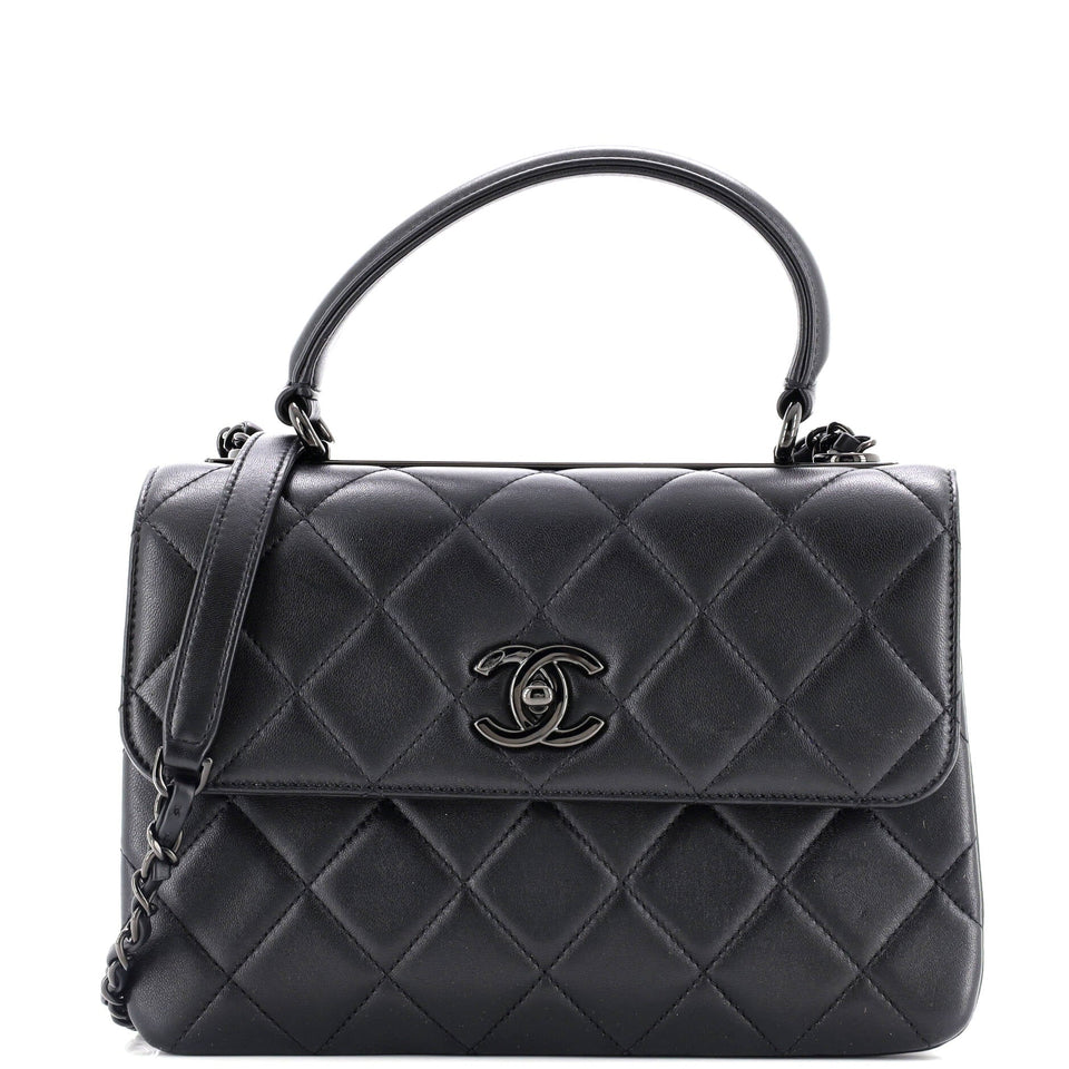 So Black Trendy CC Top Handle Bag Quilted Lambskin Small