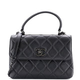 So Black Trendy CC Top Handle Bag Quilted Lambskin Small