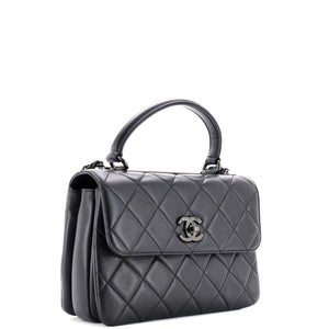 So Black Trendy CC Top Handle Bag Quilted Lambskin Small