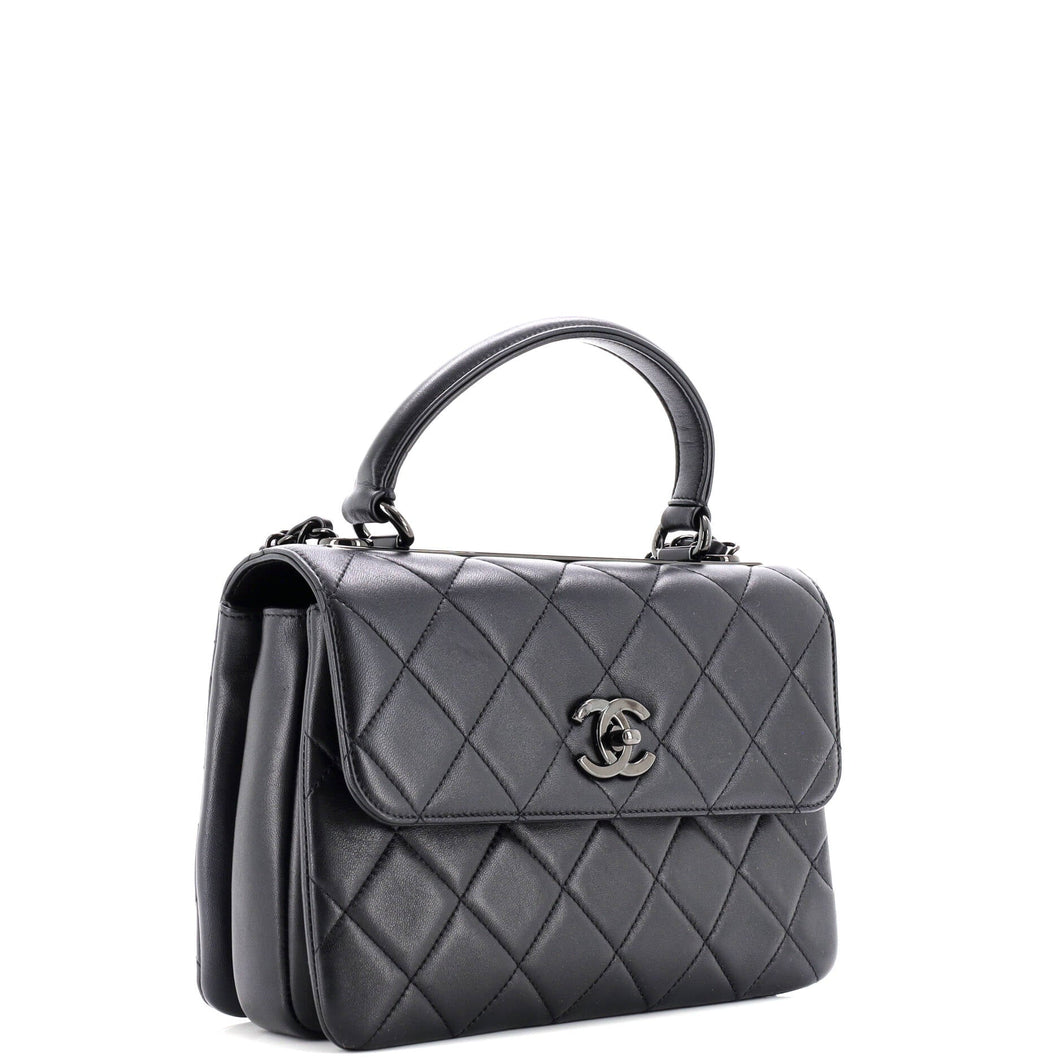 So Black Trendy CC Top Handle Bag Quilted Lambskin Small