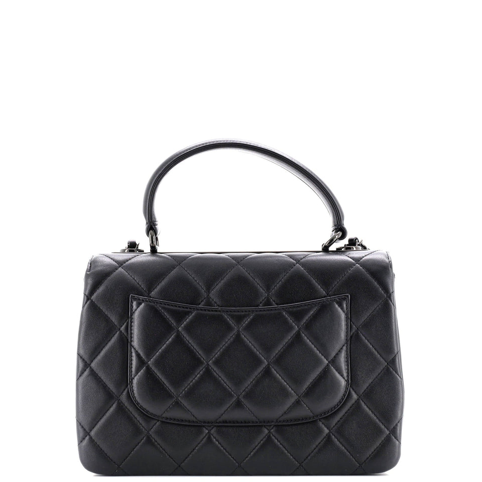 So Black Trendy CC Top Handle Bag Quilted Lambskin Small