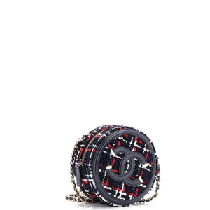 Filigree Round Clutch with Chain Quilted Tweed Mini