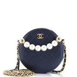 Chic Pearls Round Clutch with Chain Quilted Lambskin