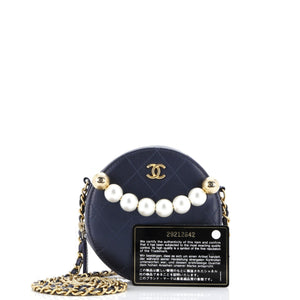 Chic Pearls Round Clutch with Chain Quilted Lambskin