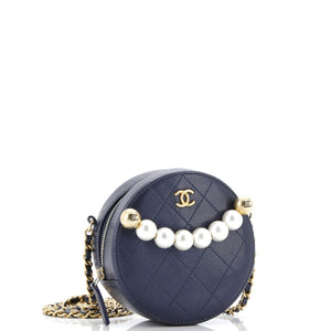 Chic Pearls Round Clutch with Chain Quilted Lambskin