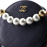 Chic Pearls Round Clutch with Chain Quilted Lambskin