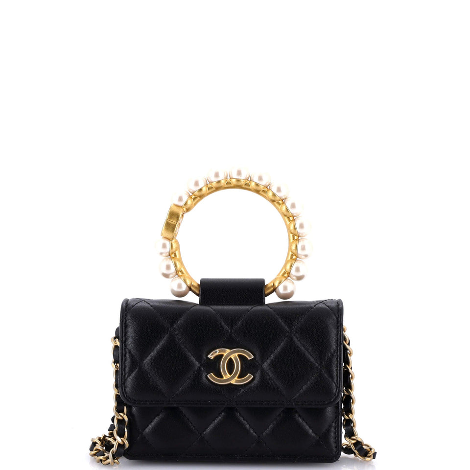 Pearl Crown Clutch with Chain Quilted Lambskin