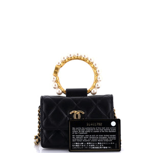 Pearl Crown Clutch with Chain Quilted Lambskin