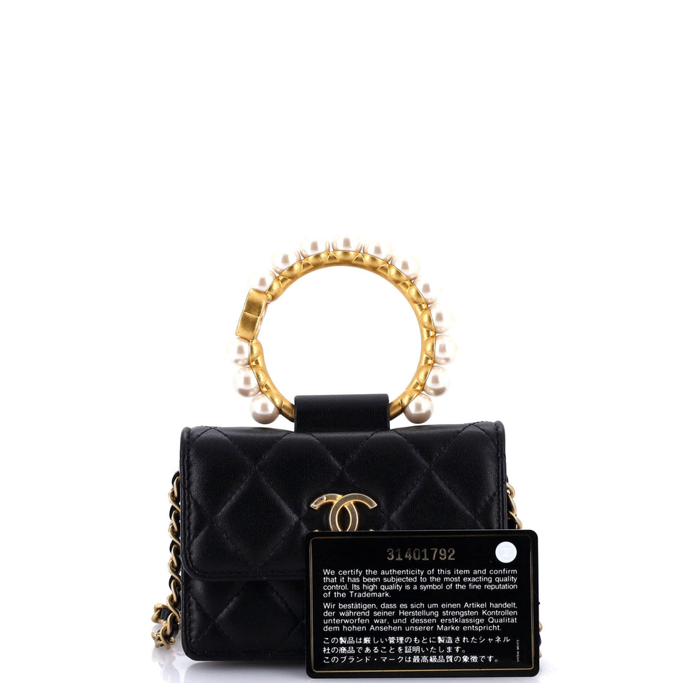 Pearl Crown Clutch with Chain Quilted Lambskin