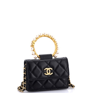 Pearl Crown Clutch with Chain Quilted Lambskin