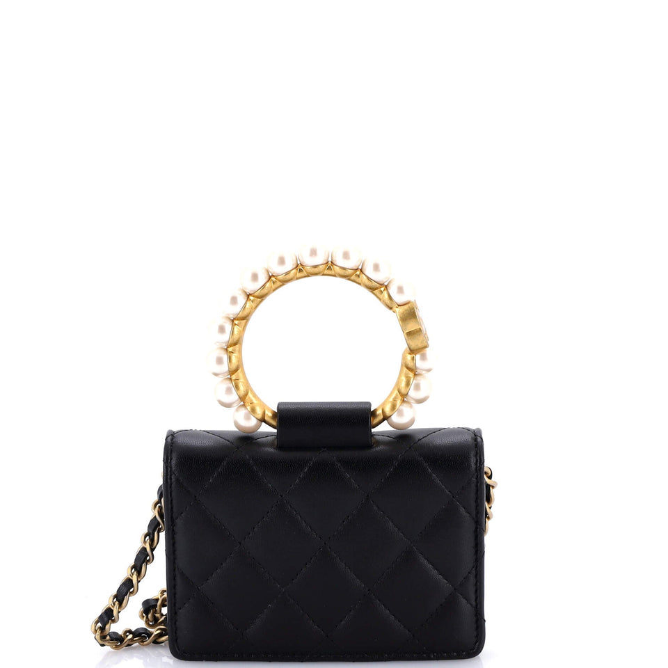 Pearl Crown Clutch with Chain Quilted Lambskin