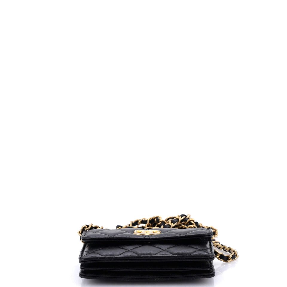 Pearl Crown Clutch with Chain Quilted Lambskin