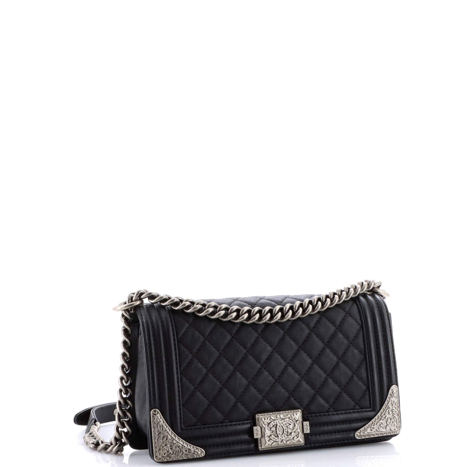 Paris-Dallas Boy Flap Bag Quilted Calfskin with Metal Adornments Old Medium