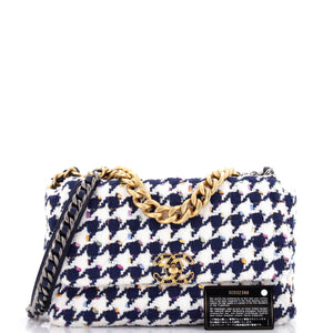 19 Flap Bag Quilted Houndstooth Tweed and Ribbon Large