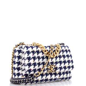 19 Flap Bag Quilted Houndstooth Tweed and Ribbon Large
