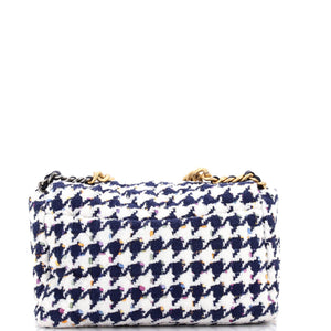 19 Flap Bag Quilted Houndstooth Tweed and Ribbon Large