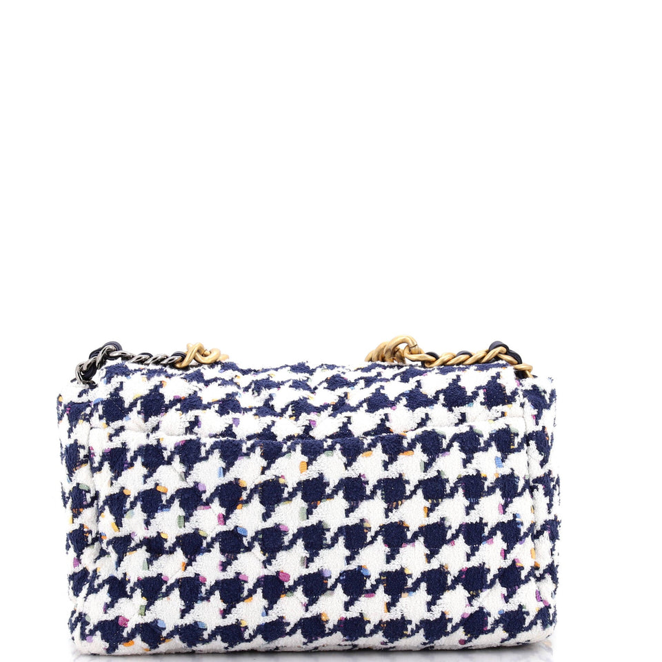19 Flap Bag Quilted Houndstooth Tweed and Ribbon Large