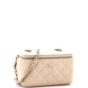 Tiny CC Link Vanity Case with Chain Quilted Caviar Small