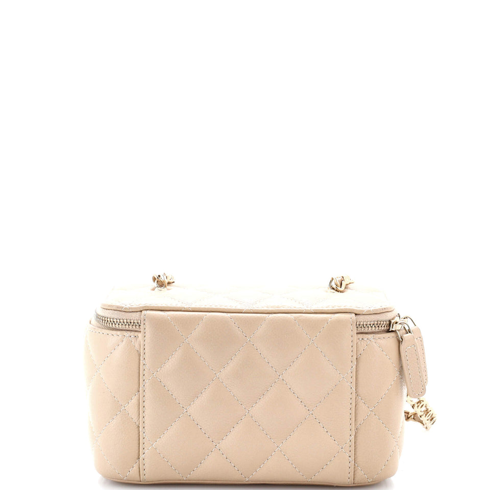 Tiny CC Link Vanity Case with Chain Quilted Caviar Small