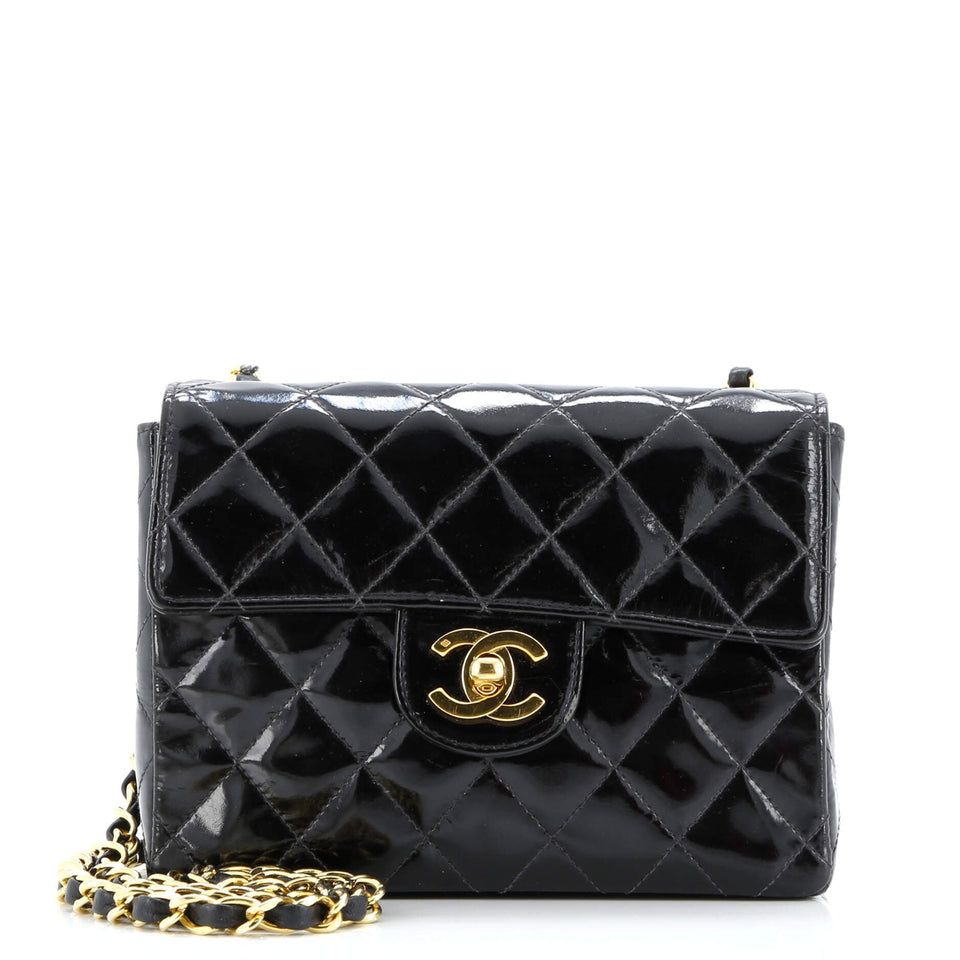 Vintage Square Classic Single Flap Bag Quilted Patent Mini