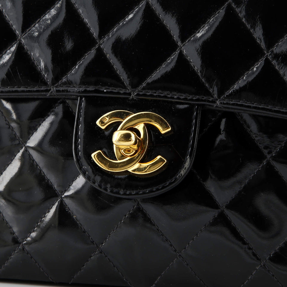 Vintage Square Classic Single Flap Bag Quilted Patent Mini