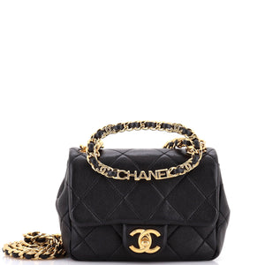 Oval Logo Chain Handle Flap Bag Quilted Lambskin Mini