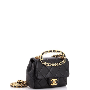 Oval Logo Chain Handle Flap Bag Quilted Lambskin Mini
