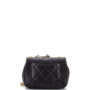 Oval Logo Chain Handle Flap Bag Quilted Lambskin Mini