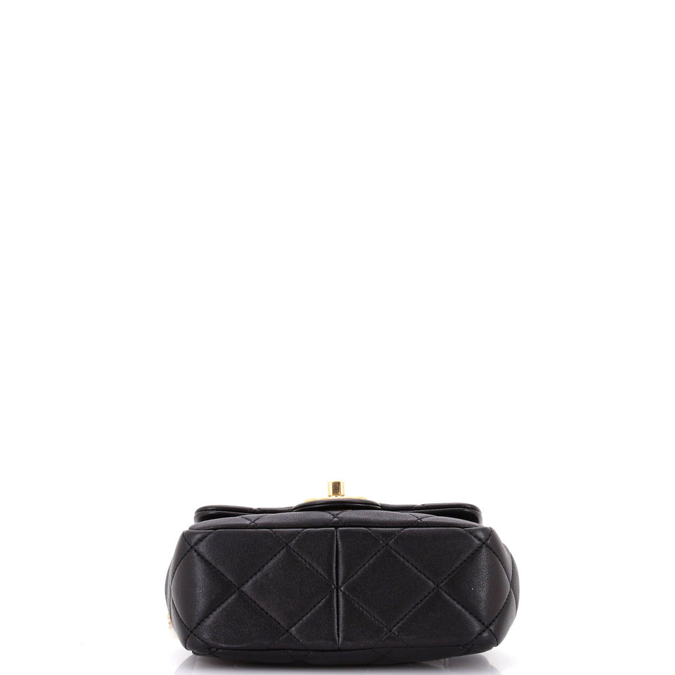 Oval Logo Chain Handle Flap Bag Quilted Lambskin Mini