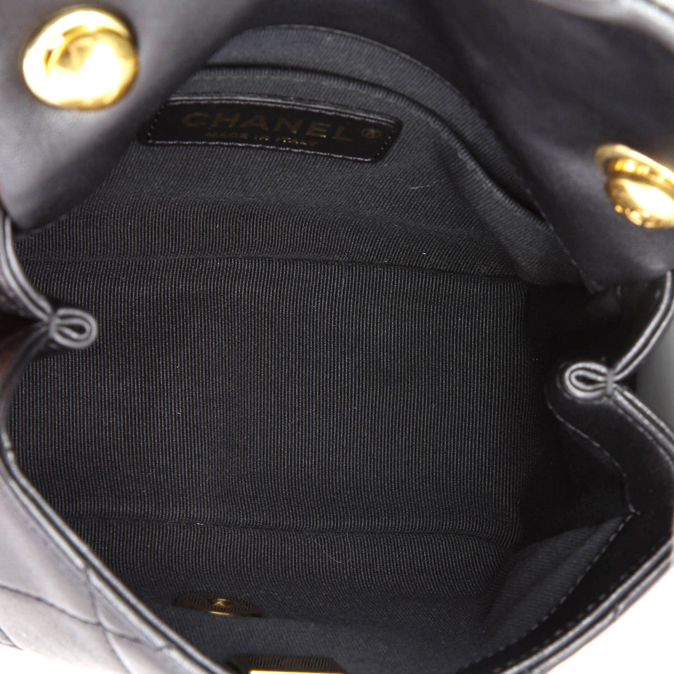 Oval Logo Chain Handle Flap Bag Quilted Lambskin Mini