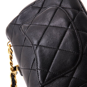 Oval Logo Chain Handle Flap Bag Quilted Lambskin Mini