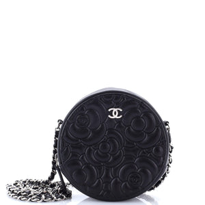 Round Clutch with Chain Camellia Goatskin Mini