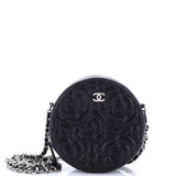 Round Clutch with Chain Camellia Goatskin Mini