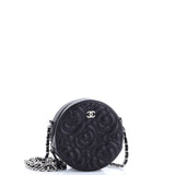 Round Clutch with Chain Camellia Goatskin Mini