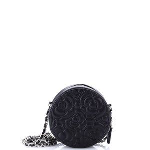 Round Clutch with Chain Camellia Goatskin Mini