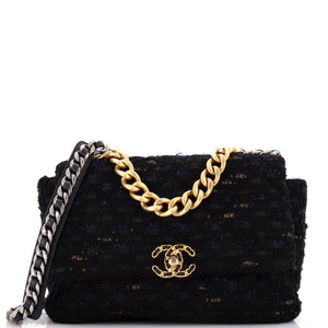 19 Flap Bag Quilted Tweed and Ribbon Large