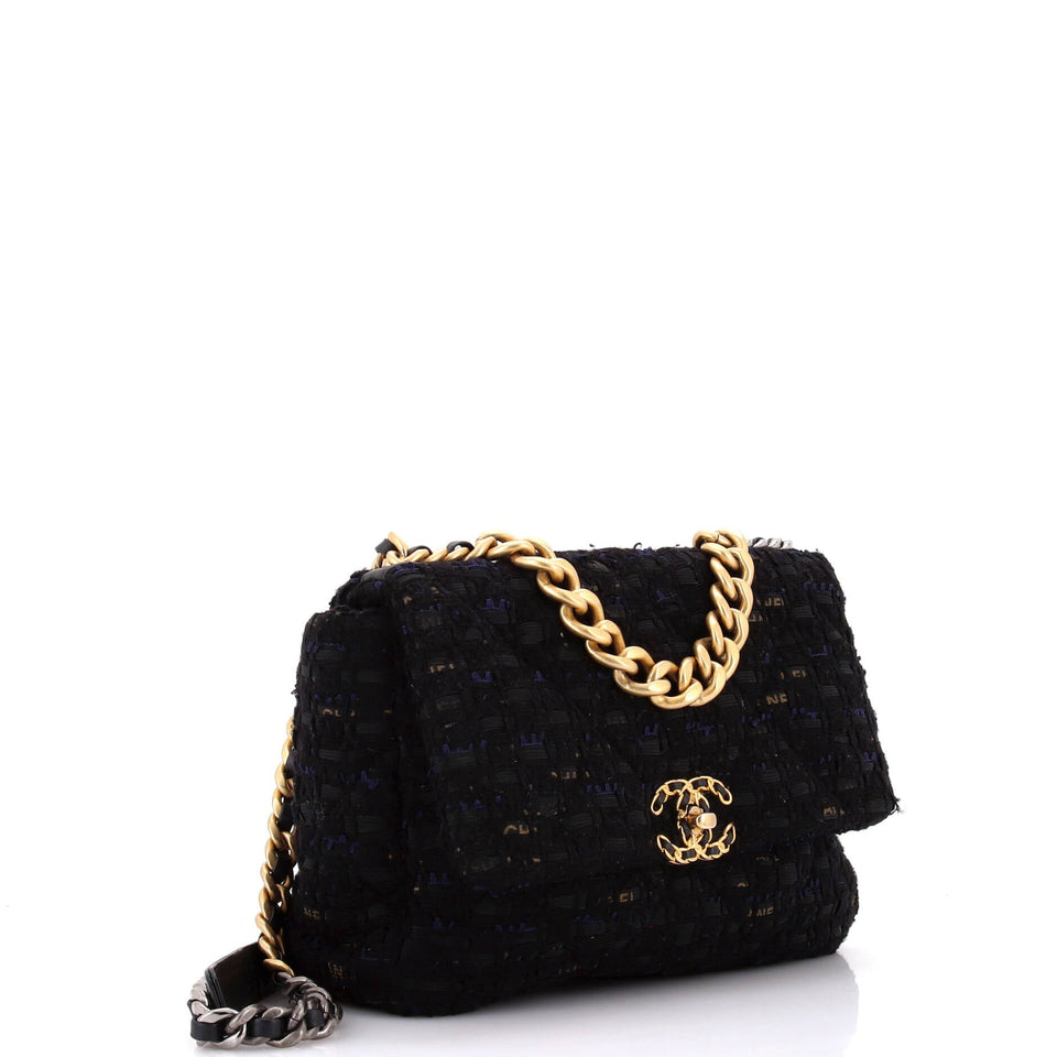19 Flap Bag Quilted Tweed and Ribbon Large