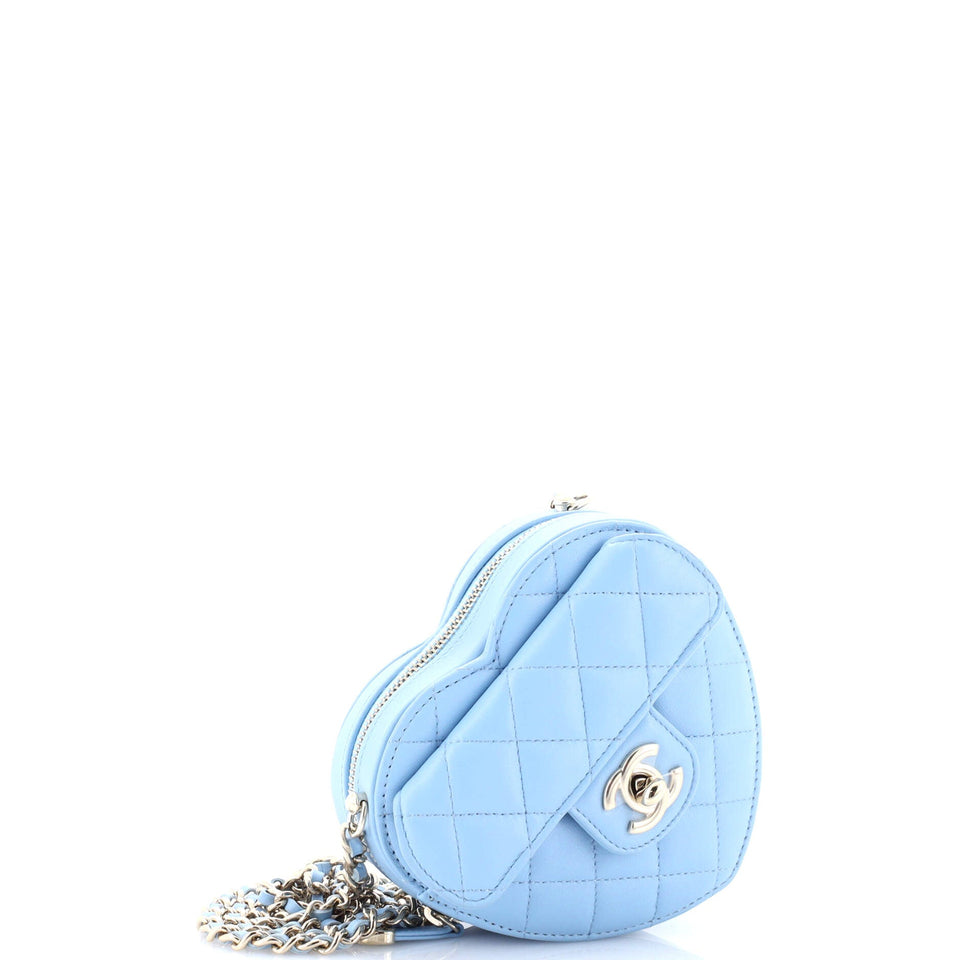 CC in Love Heart Clutch with Chain Quilted Lambskin