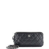 Double Zip Clutch with Chain Quilted Caviar